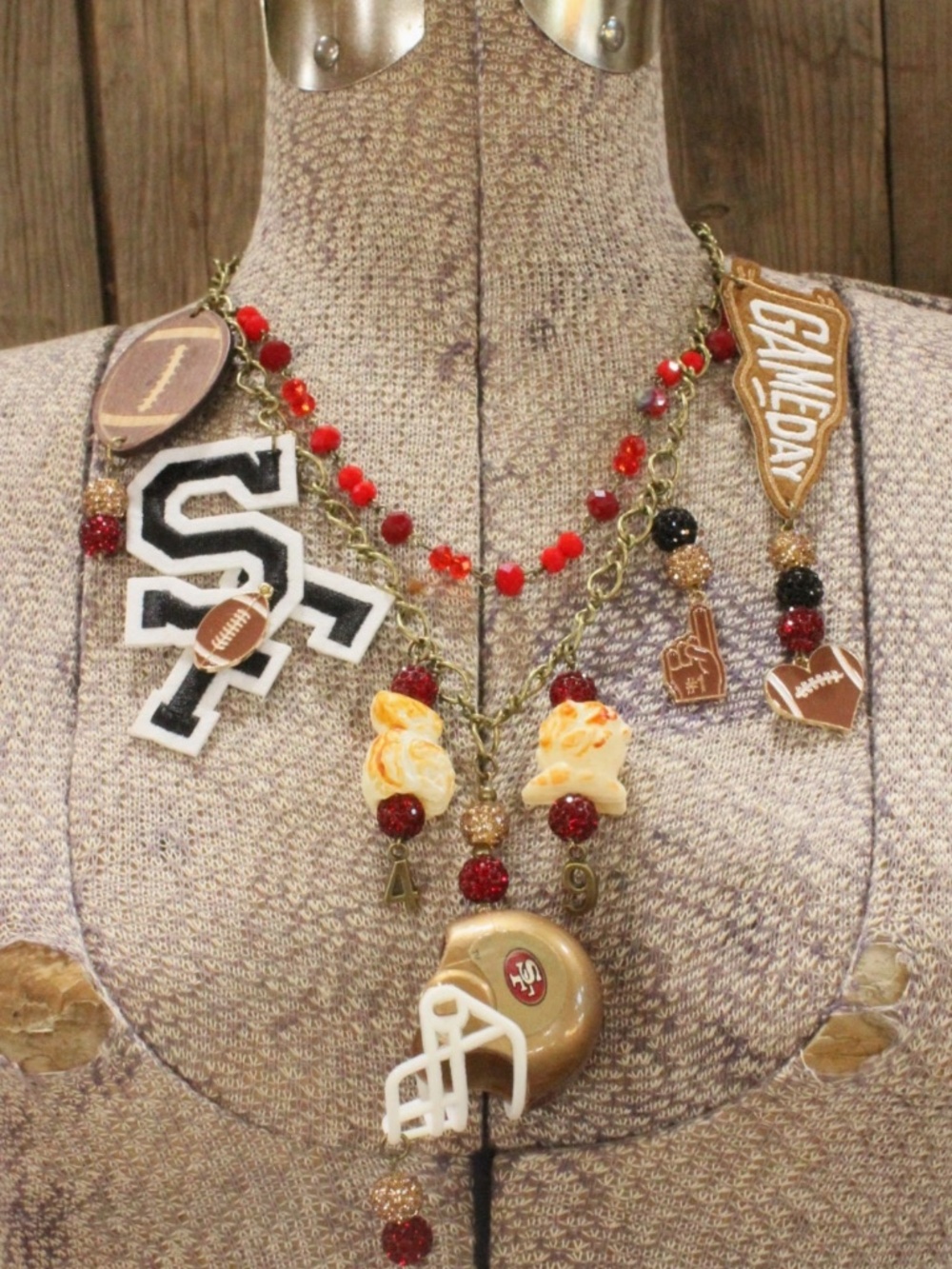 BOHO GAMEDAY  San Francisco 49ers CHARM’D FOOTBALL NECKLACE